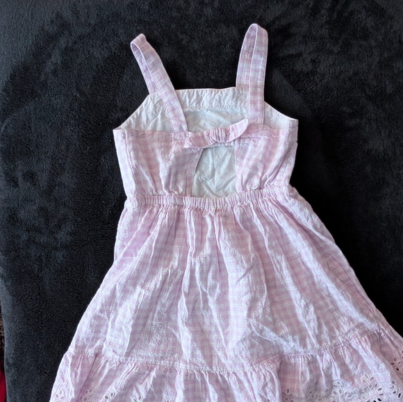 Cat & Jack Girls Linen Cotton Pink Checkered Gingham Floral Lace Spring Dress - Picture 6 of 10